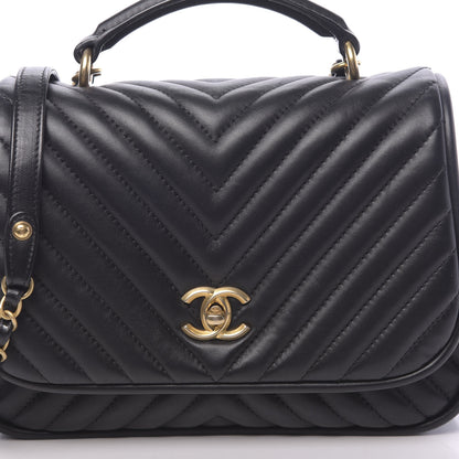 Chanel Lambskin Reverse Chevron Quilted Round Top Handle Flap Black 10 of 10