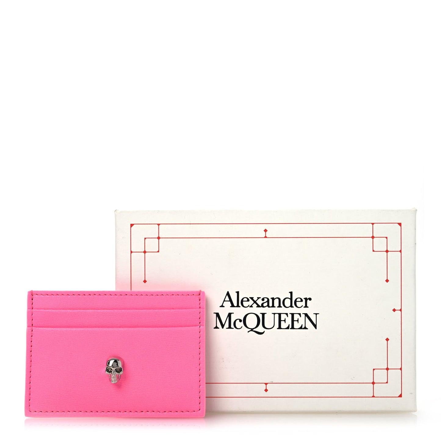 Calfskin Skull Card Holder Pink