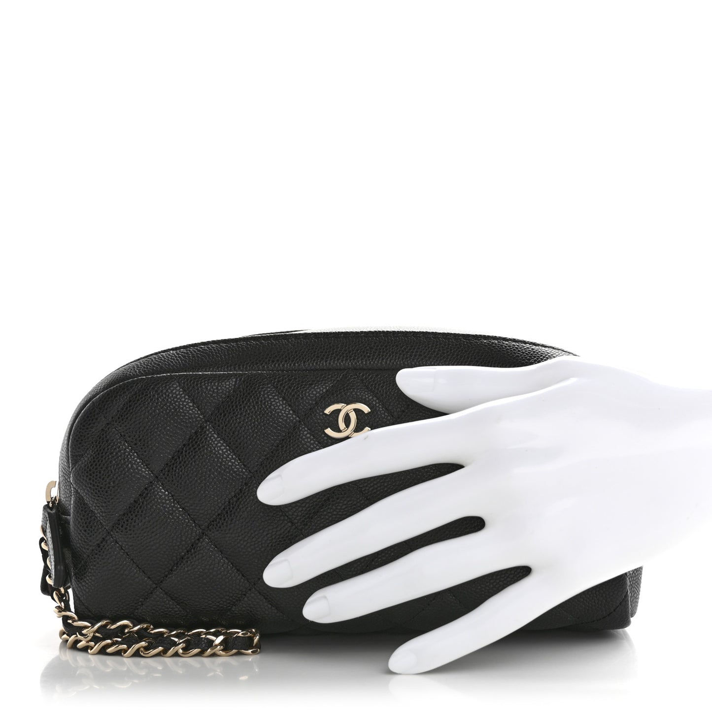 Caviar Quilted Toiletry Case With Chain Black