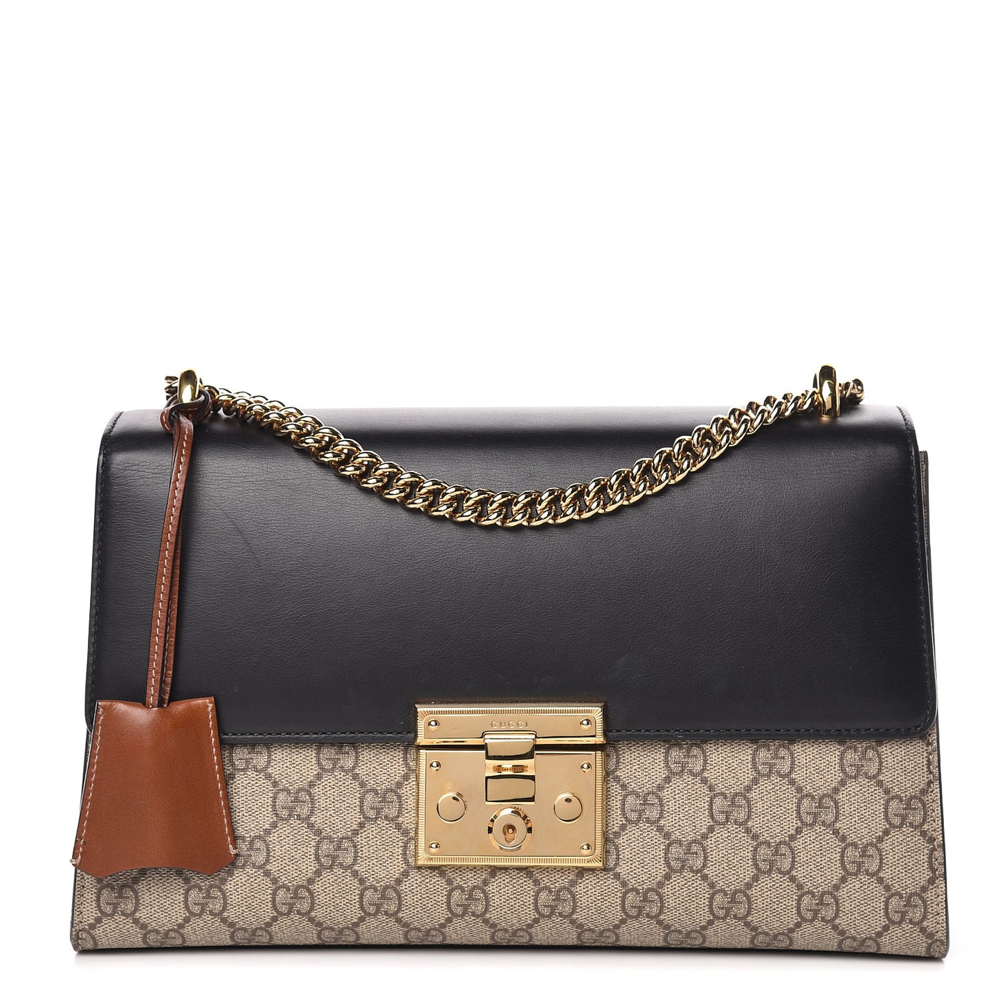 GG Supreme Monogram Calfskin Medium Padlock Shoulder Bag Beige Black Cuir