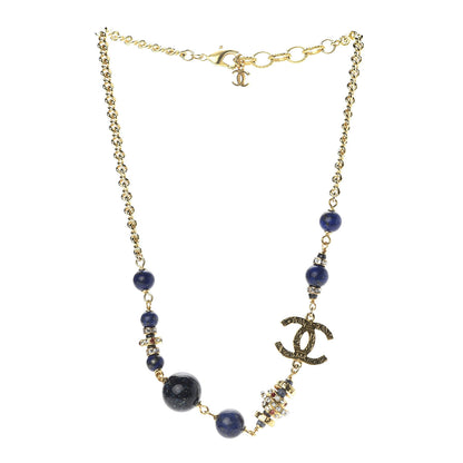 Chanel Crystal Bead Scarab CC Choker Necklace Blue 3 of 5