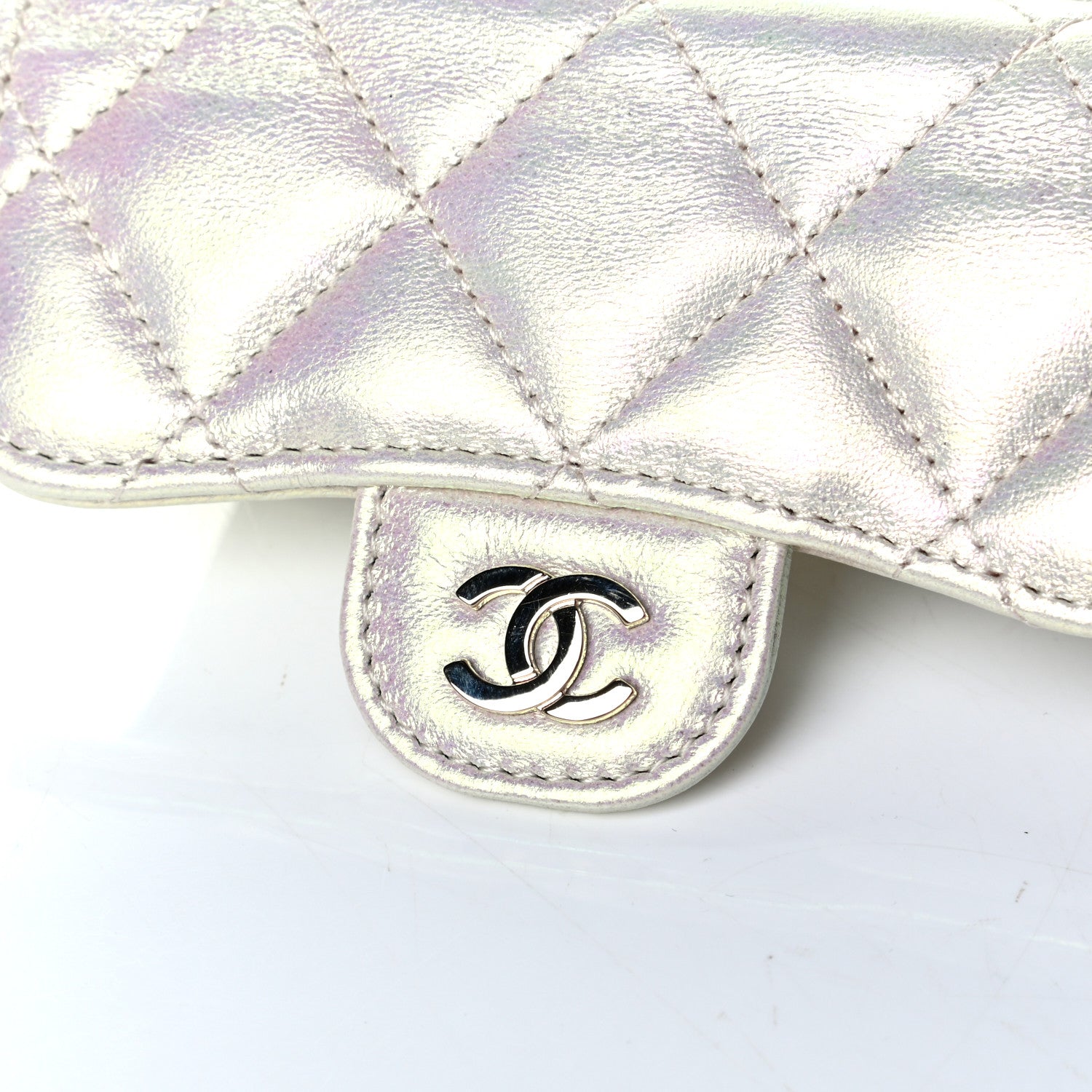 Chanel Iridescent Lambskin Quilted Flap Card Holder Wallet Ivory 5 of 5
