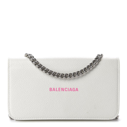 Balenciaga Grained Calfskin Logo Cash Phone Holder Wallet On Chain White Fluo Pink 1 of 12