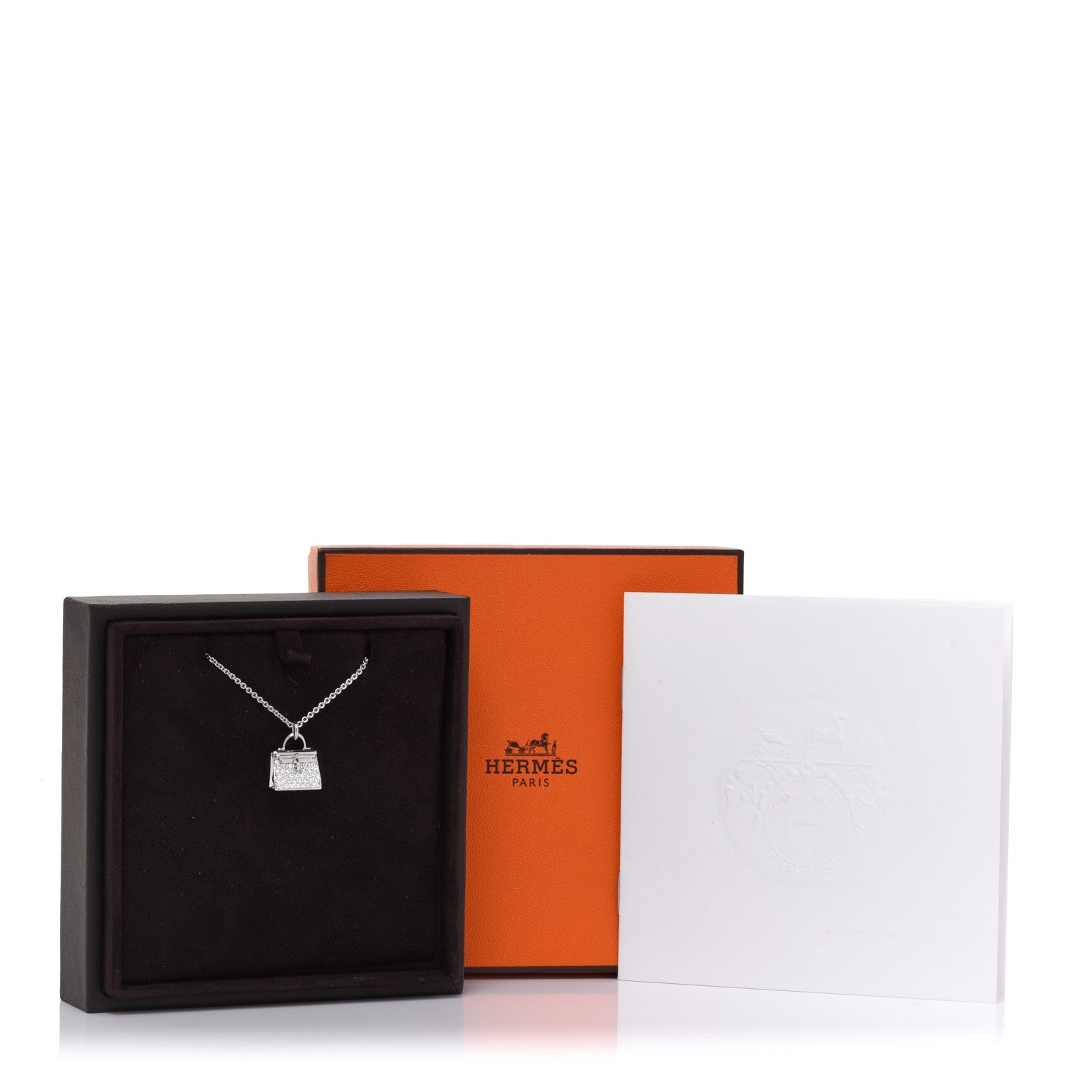 Hermes 18K White Gold Diamond Kelly Amulettes Pendant Necklace 6 of 6