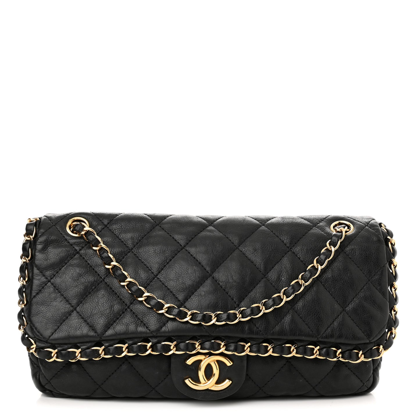 Calfskin Quilted Medium Chain Me Flap Black