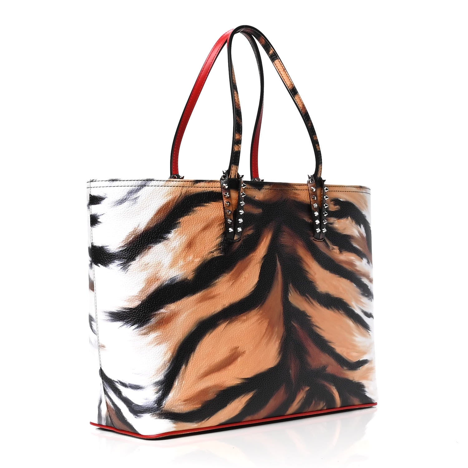 Christian Louboutin Calfskin Bengal Print Spikes East West Cabata Tote Brown 3 of 6