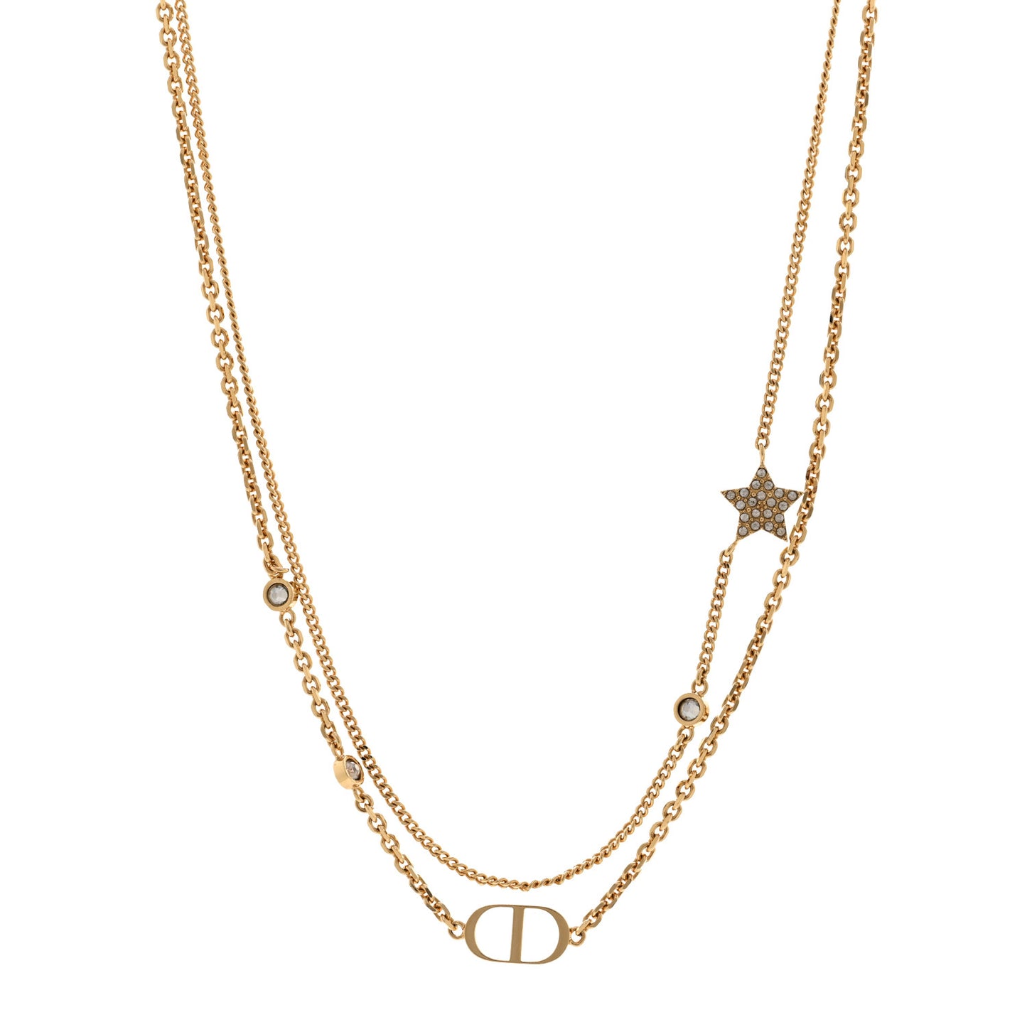 Metal Crystal Petit CD Double Necklace Gold