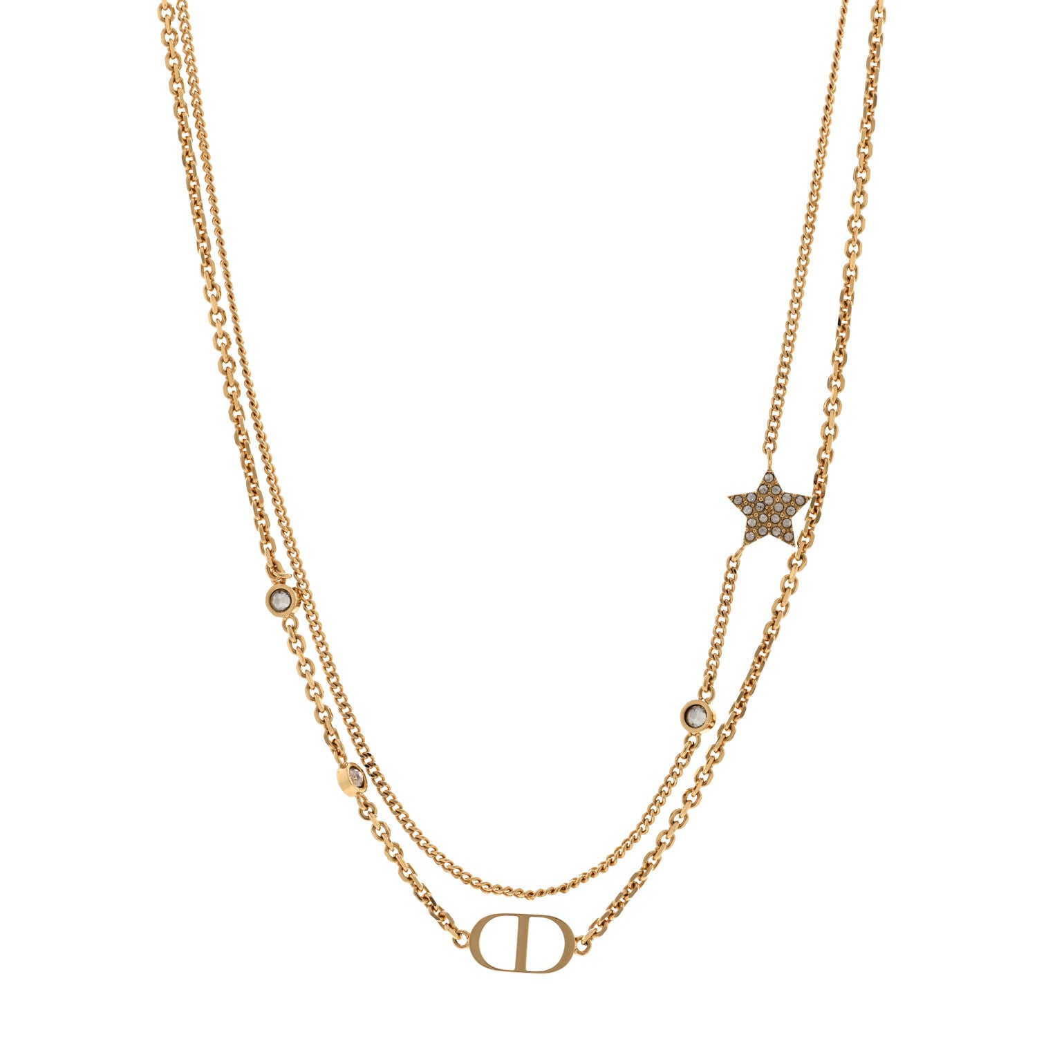 Christian Dior Metal Crystal Petit CD Double Necklace Gold 1 of 6