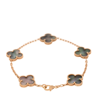 Van Cleef & Arpels 18K Rose Gold Gray Mother of Pearl 5 Motifs Vintage Alhambra Bracelet 2 of 4