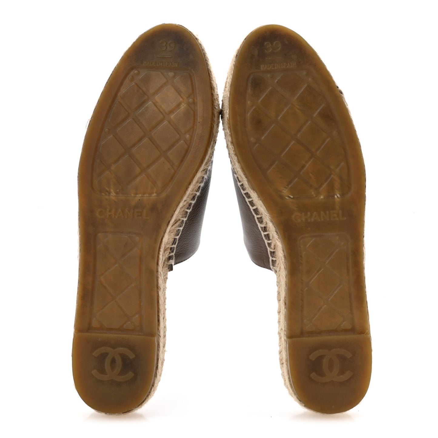 Calfskin CC Espadrille Mules 39 Dark Beige