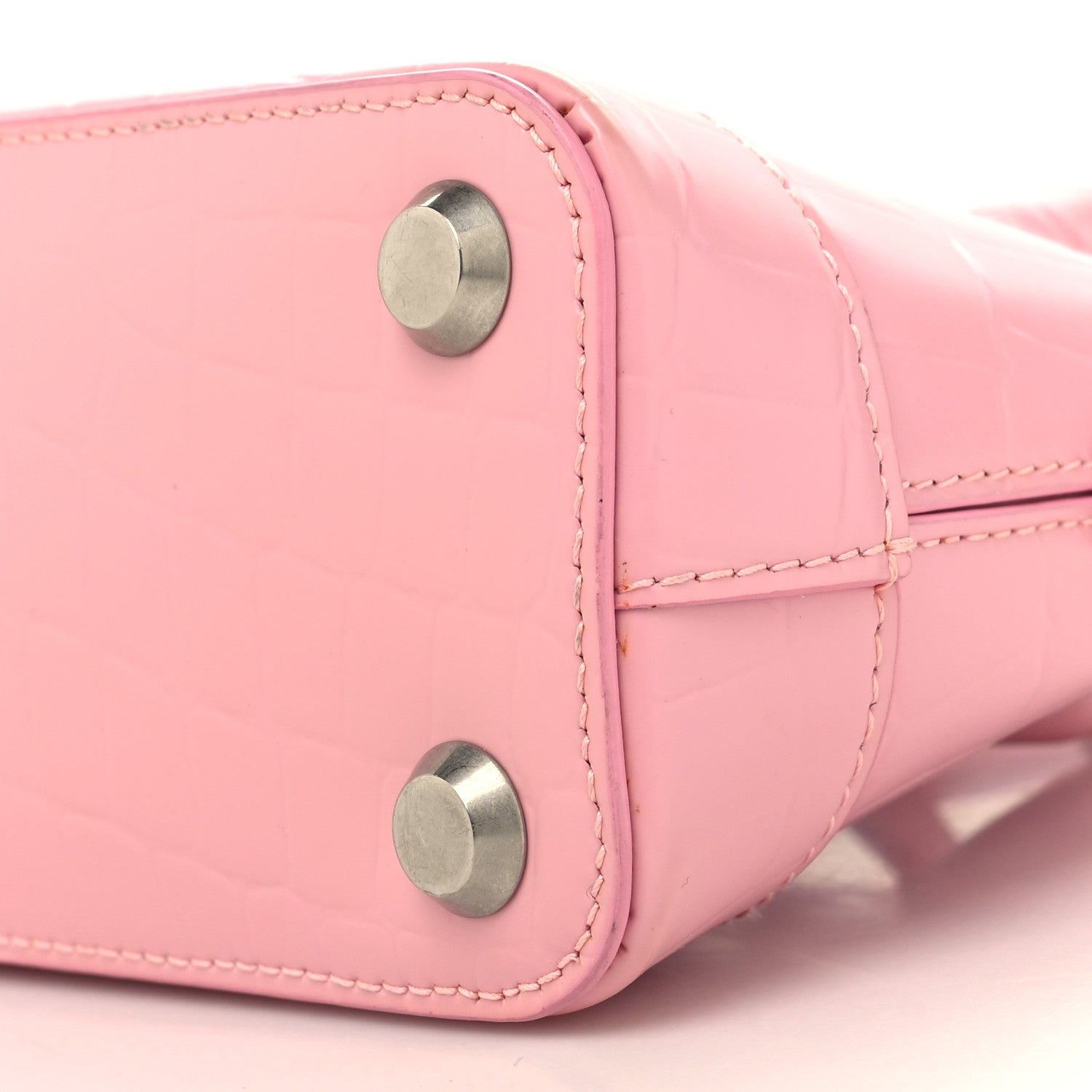 Balenciaga Semi Shiny Calfskin Rivet Crocodile Embossed XXS Ville Top Handle Bag Pink 10 of 14
