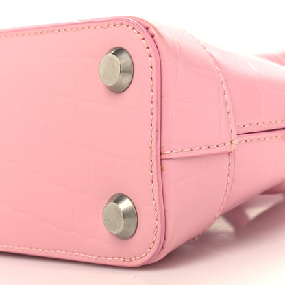 Balenciaga Semi Shiny Calfskin Rivet Crocodile Embossed XXS Ville Top Handle Bag Pink 10 of 14