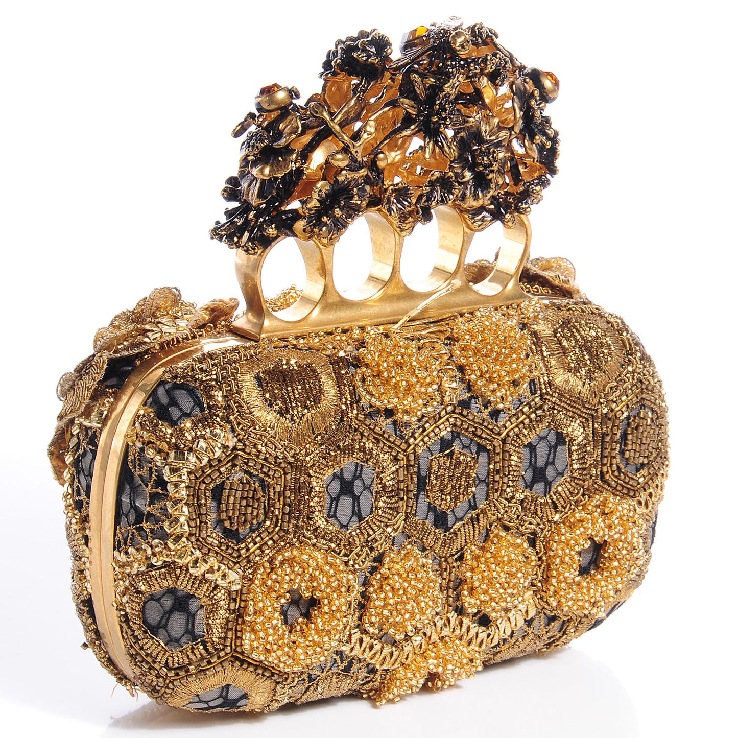 Rosa Seta Knuckle Box Clutch Gold