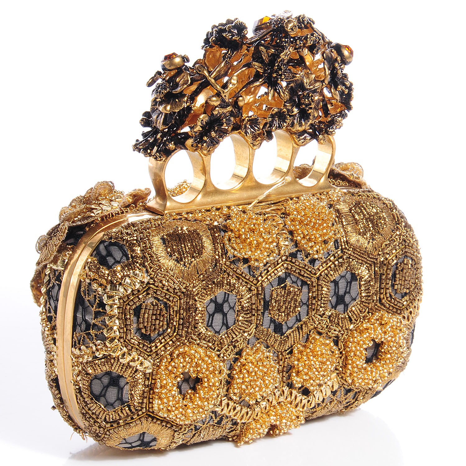 Alexander McQueen Rosa Seta Knuckle Box Clutch Gold 3 of 11