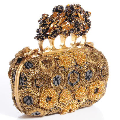 Alexander McQueen Rosa Seta Knuckle Box Clutch Gold 3 of 11