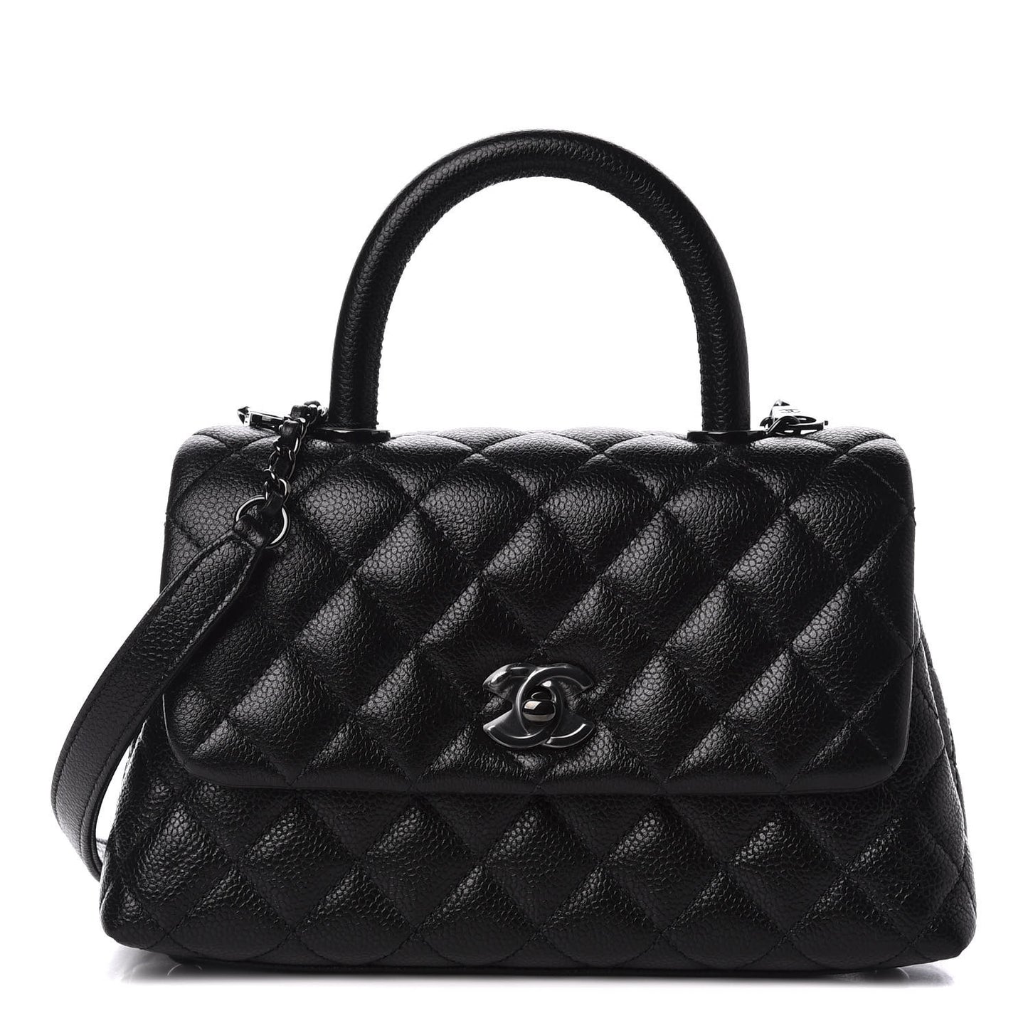 Caviar Quilted Mini Coco Handle Flap So Black