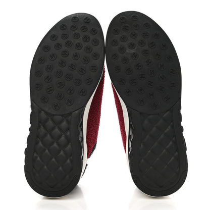 Chanel Terry Cloth Calfskin Womens Logo Sneakers 39 Red Blue 5 of 7