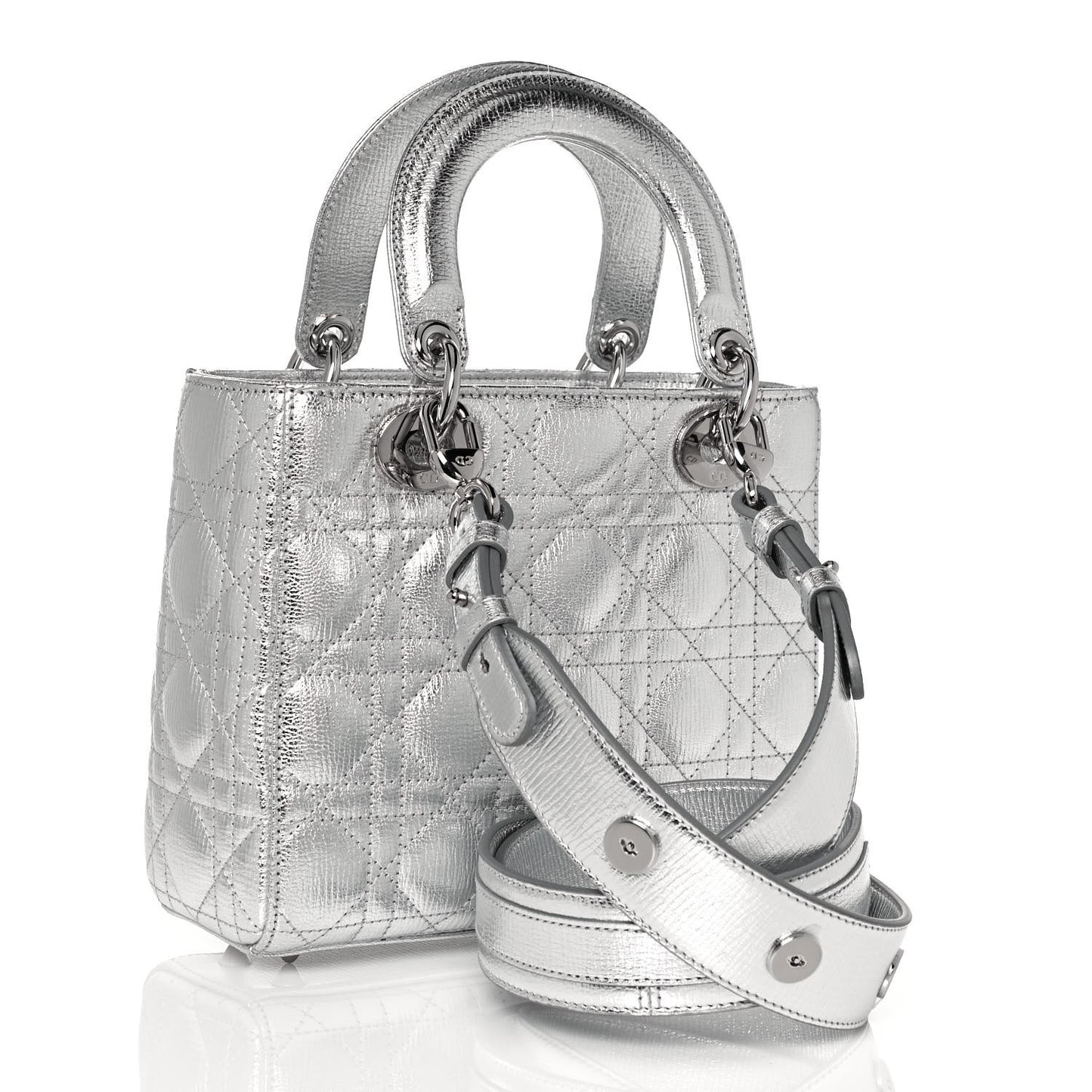 Metallic Grained Calfskin Cannage Small My ABCDior Lady Dior Silver
