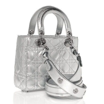Christian Dior Metallic Grained Calfskin Cannage Small My ABCDior Lady Dior Silver 3 of 12