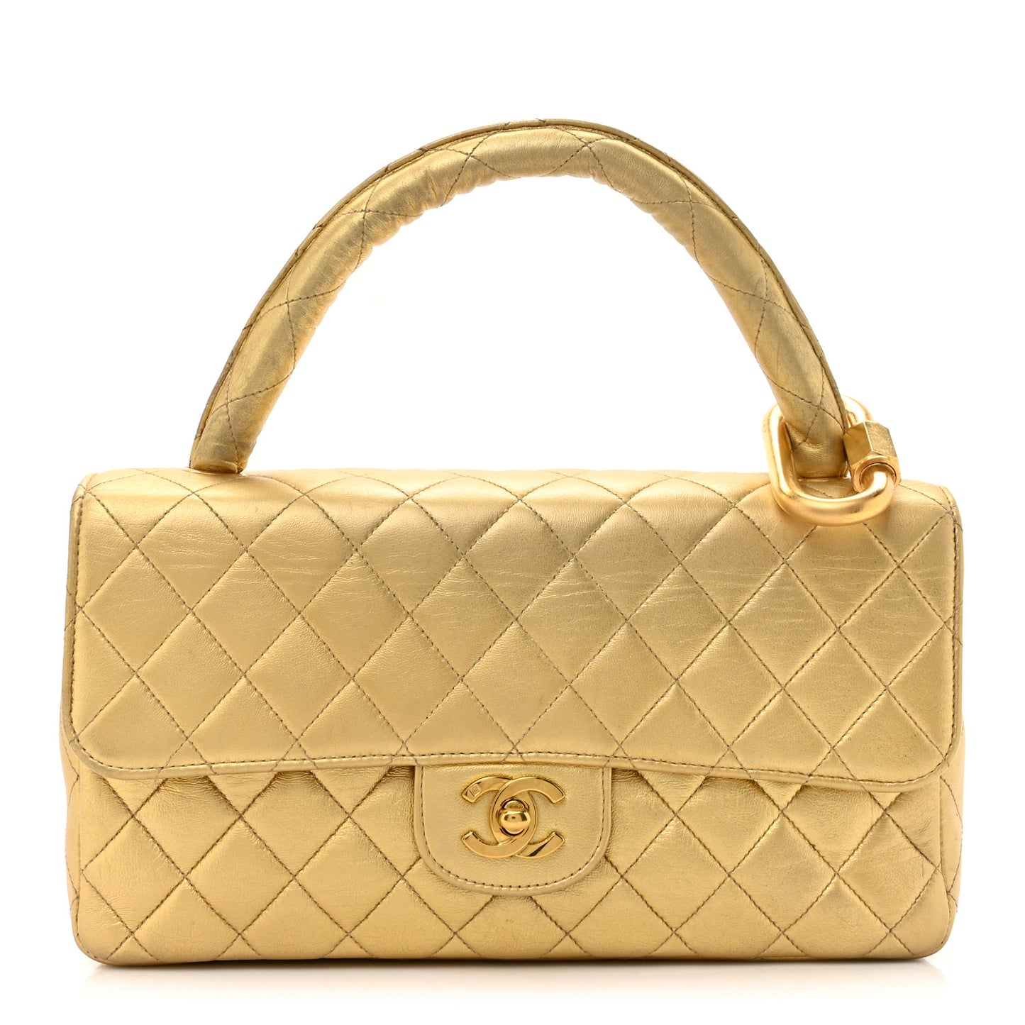 Metallic Lambskin Quilted Parent Child Kelly Flap Gold