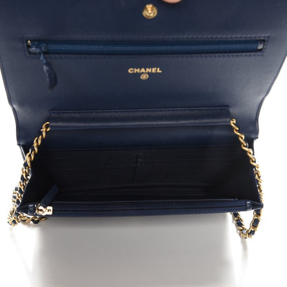 Chanel Lambskin Quilted Boy Wallet On Chain WOC Blue 5 of 10