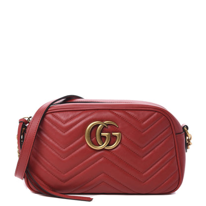 Gucci Calfskin Matelasse Small GG Marmont Chain Shoulder Bag Hibiscus Red 1 of 10
