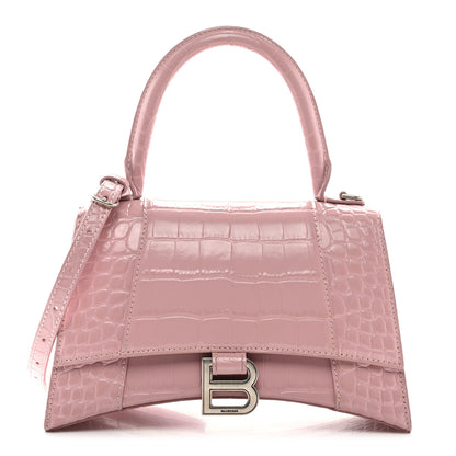 Balenciaga Shiny Calfskin Crocodile Embossed Small Hourglass Top Handle Bag Powder Pink 1 of 10