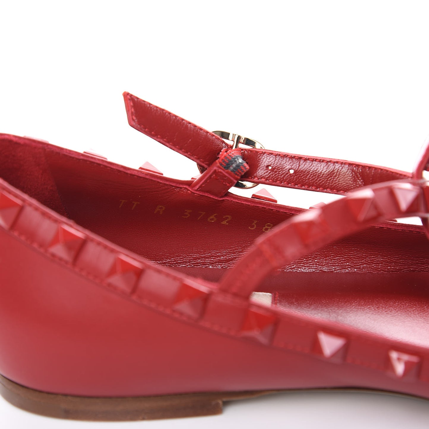 Calfskin Monochrome Rockstud Cage Ballerina Flats 38 Rosso Valentino