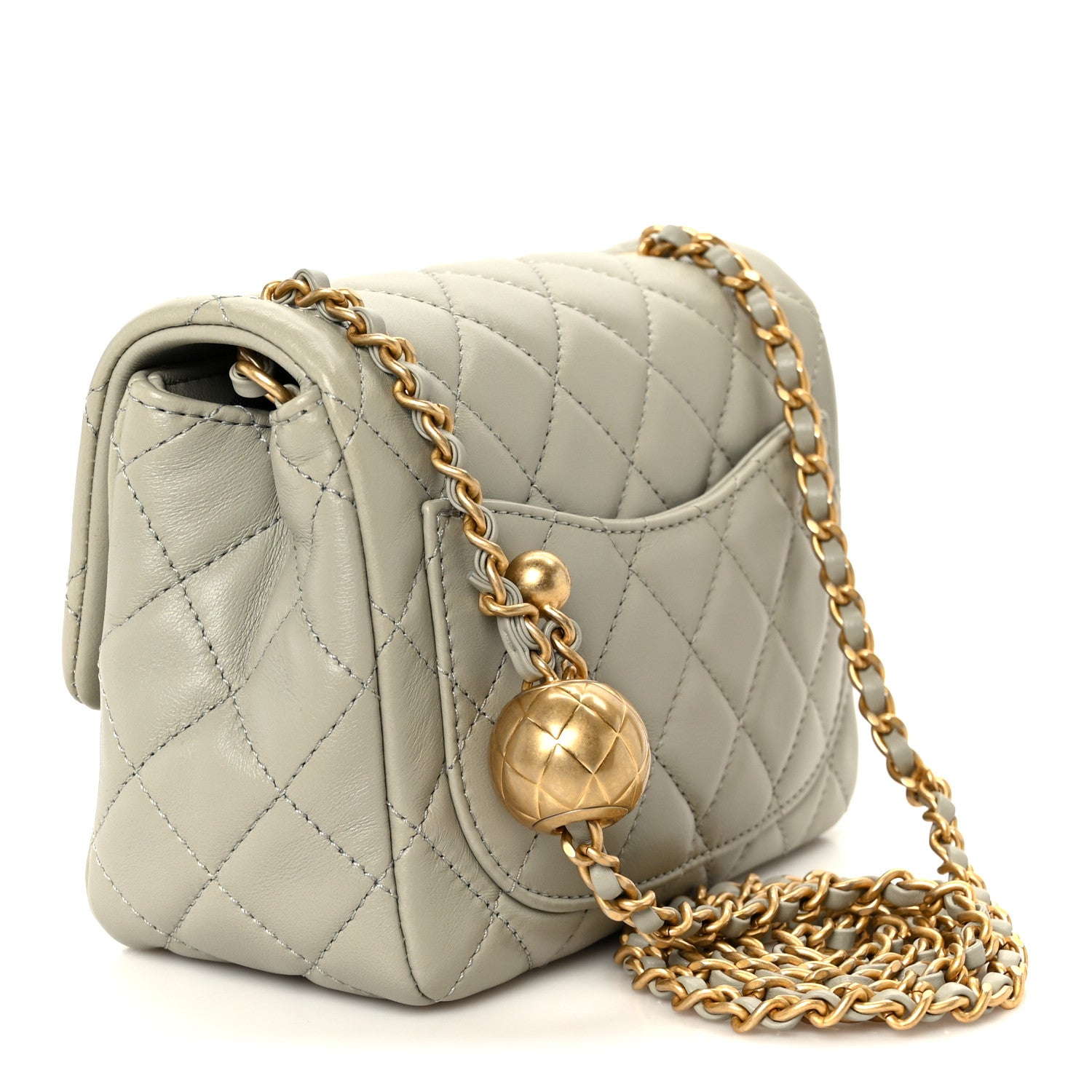 CHANEL ミニケリー Chanel Lambskin Quilted Mini Pearl Crush Flap Light Grey 1902996