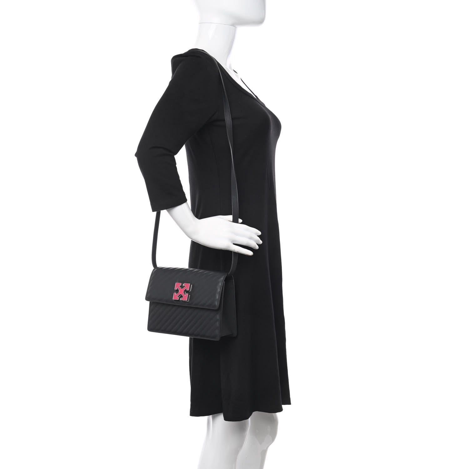 Off-White Calfskin Diagonal Quilted Jitney 2.0 Crossbody Bag Black 3 of 10