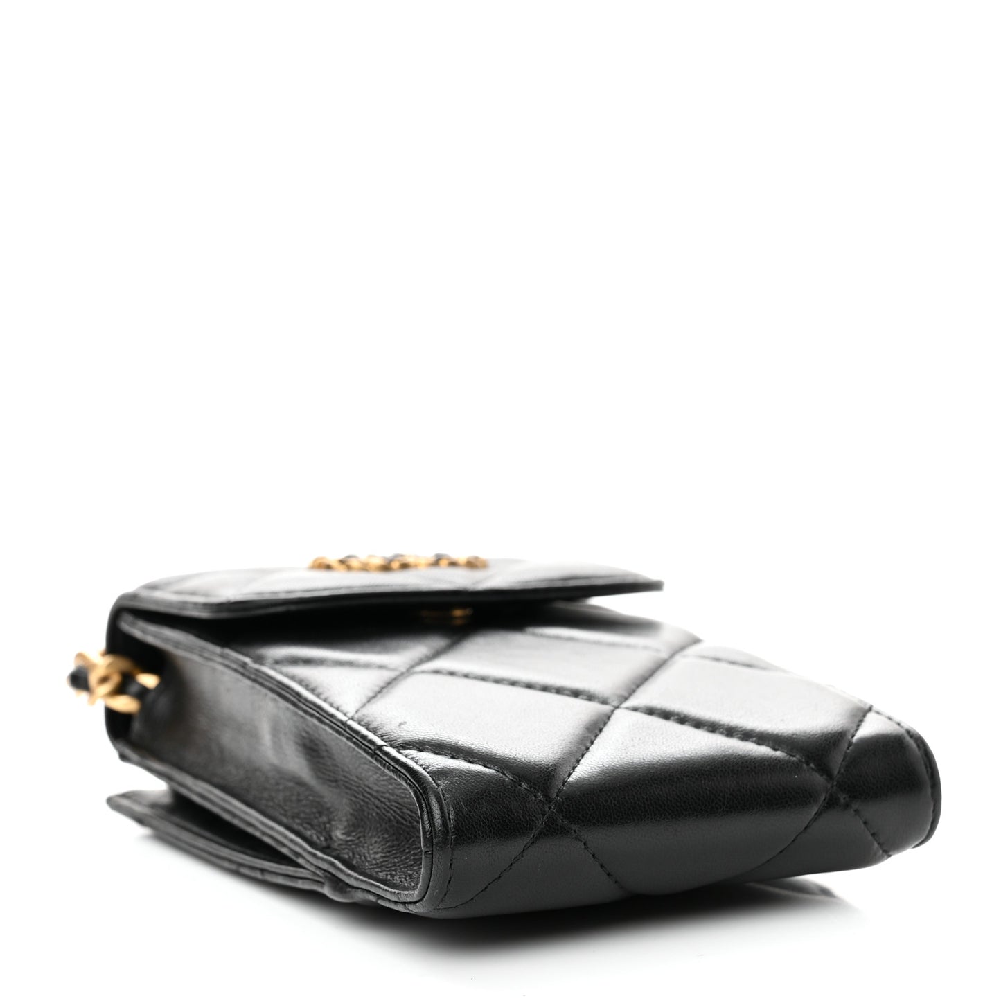 Lambskin Quilted Chanel 19 Phone Holder With Chain Black