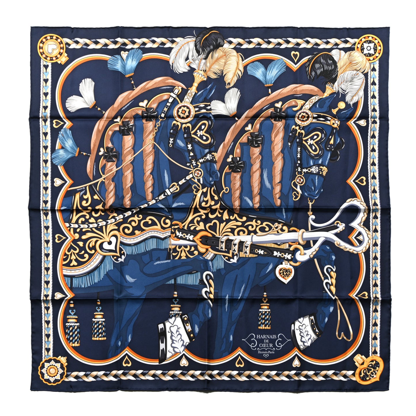 Silk Harnais De Coeur Scarf 90 Marine Fonce Mordore