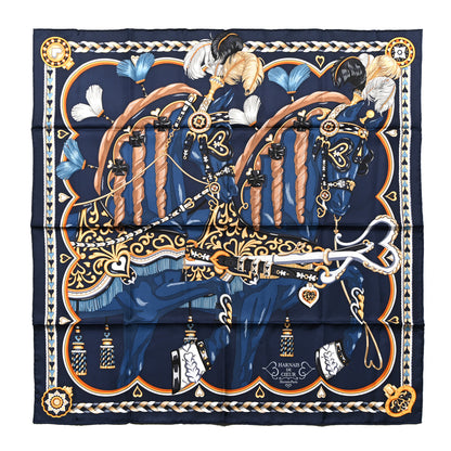 Hermes Silk Harnais De Coeur Scarf 90 Marine Fonce Mordore 1 of 4