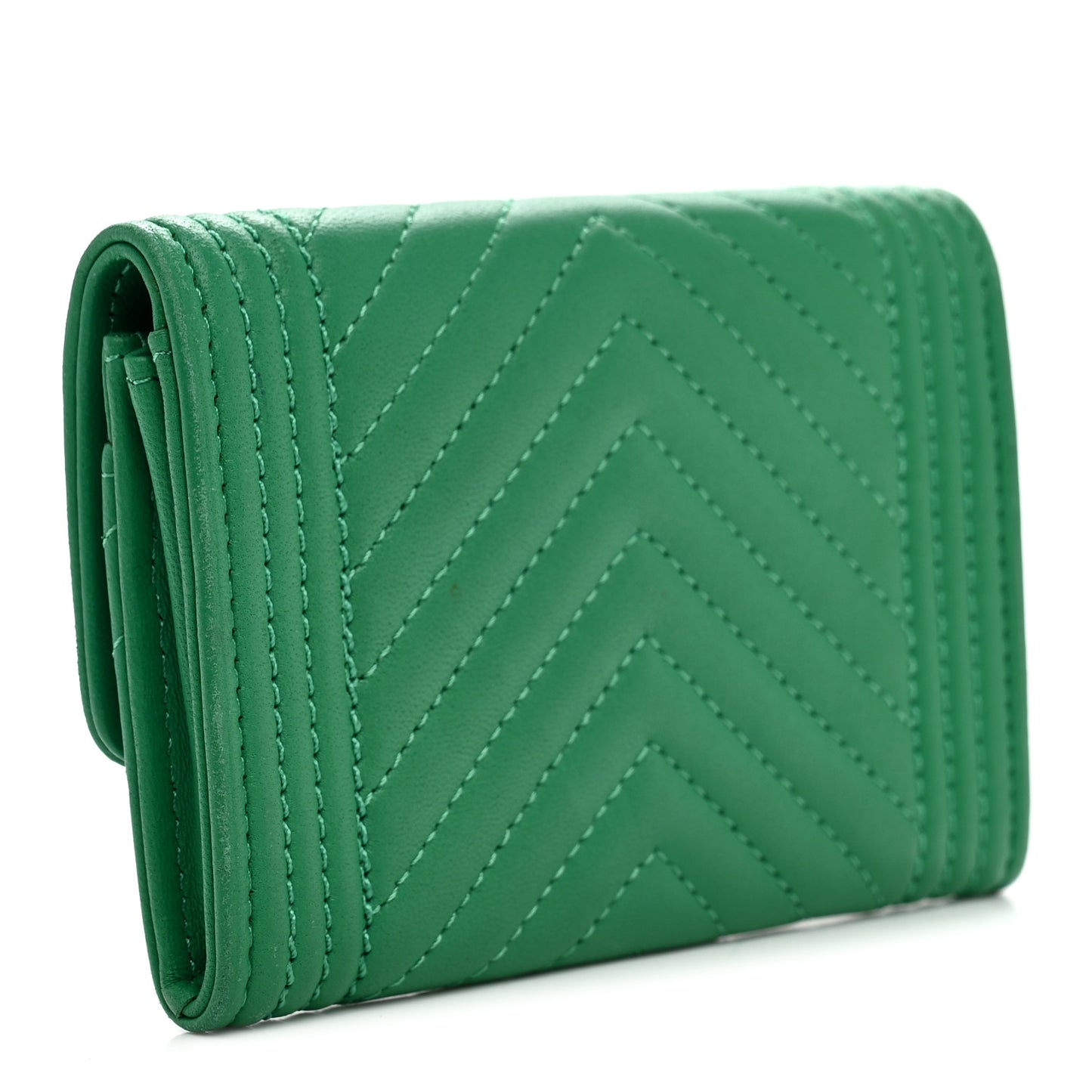 Lambskin Chevron Quilted Boy Card Holder Wallet Green