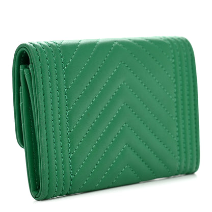 Chanel Lambskin Chevron Quilted Boy Card Holder Wallet Green 3 of 8