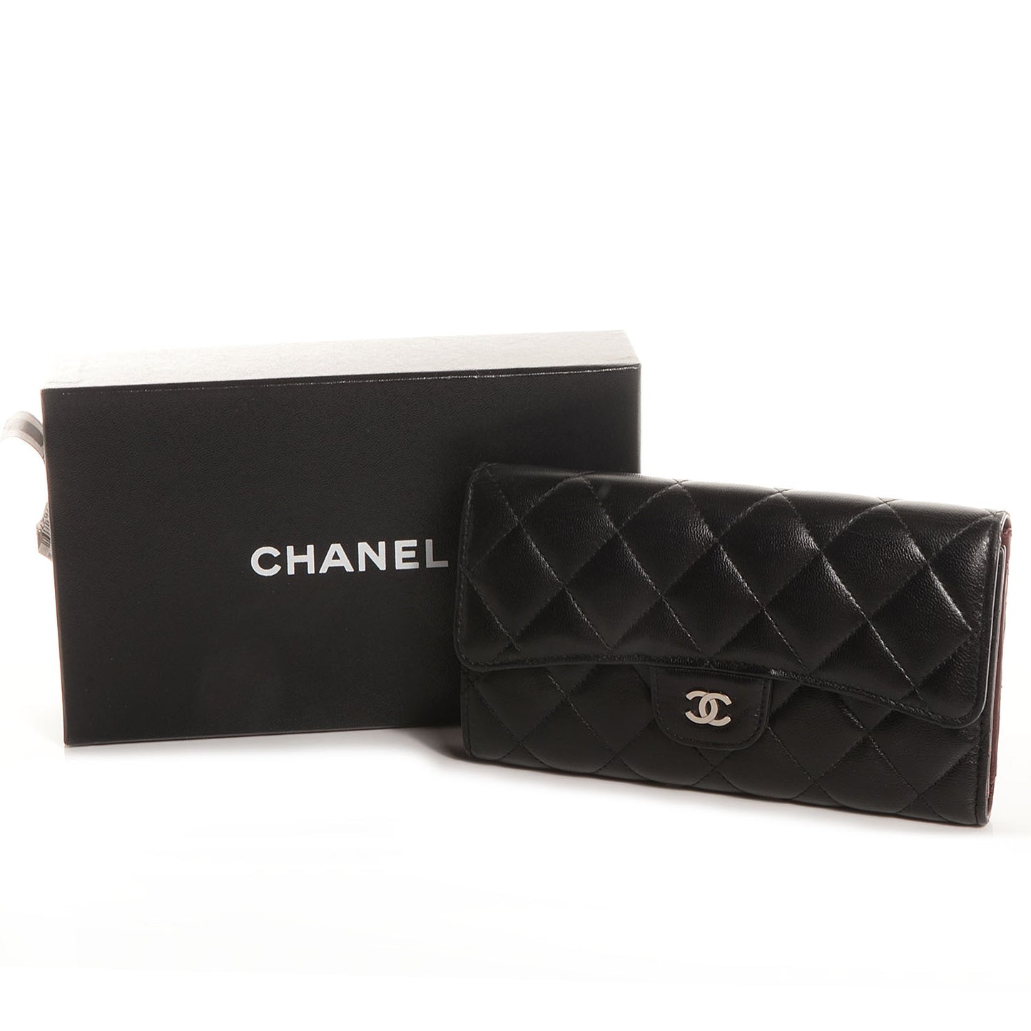 Lambskin Quilted Large Flap Wallet Black