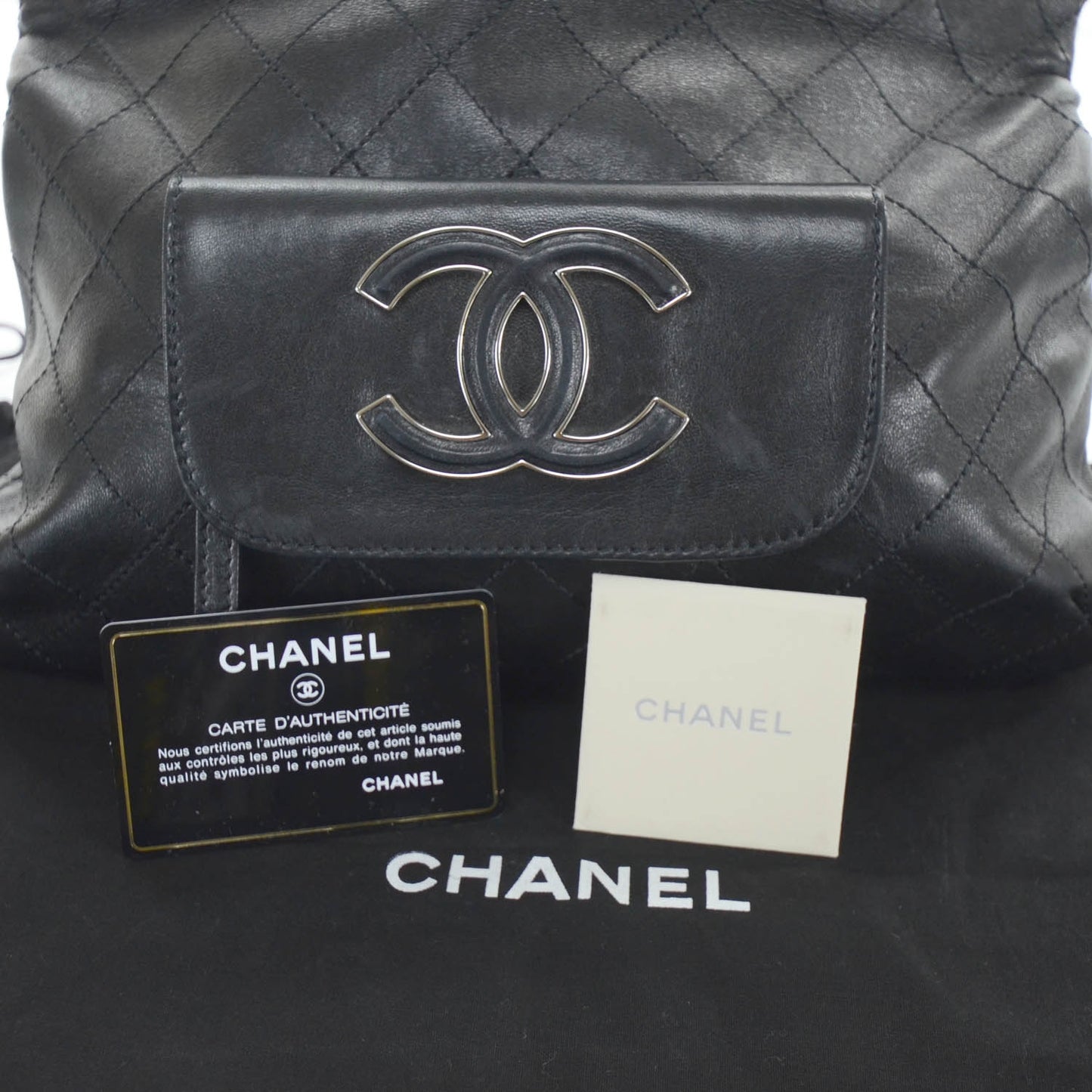 Leather Diamond Stitch Convertible Bag Black