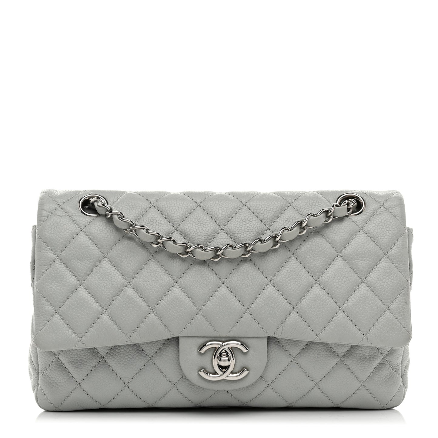 Washed Caviar Quilted Medium Double Flap Light Blue