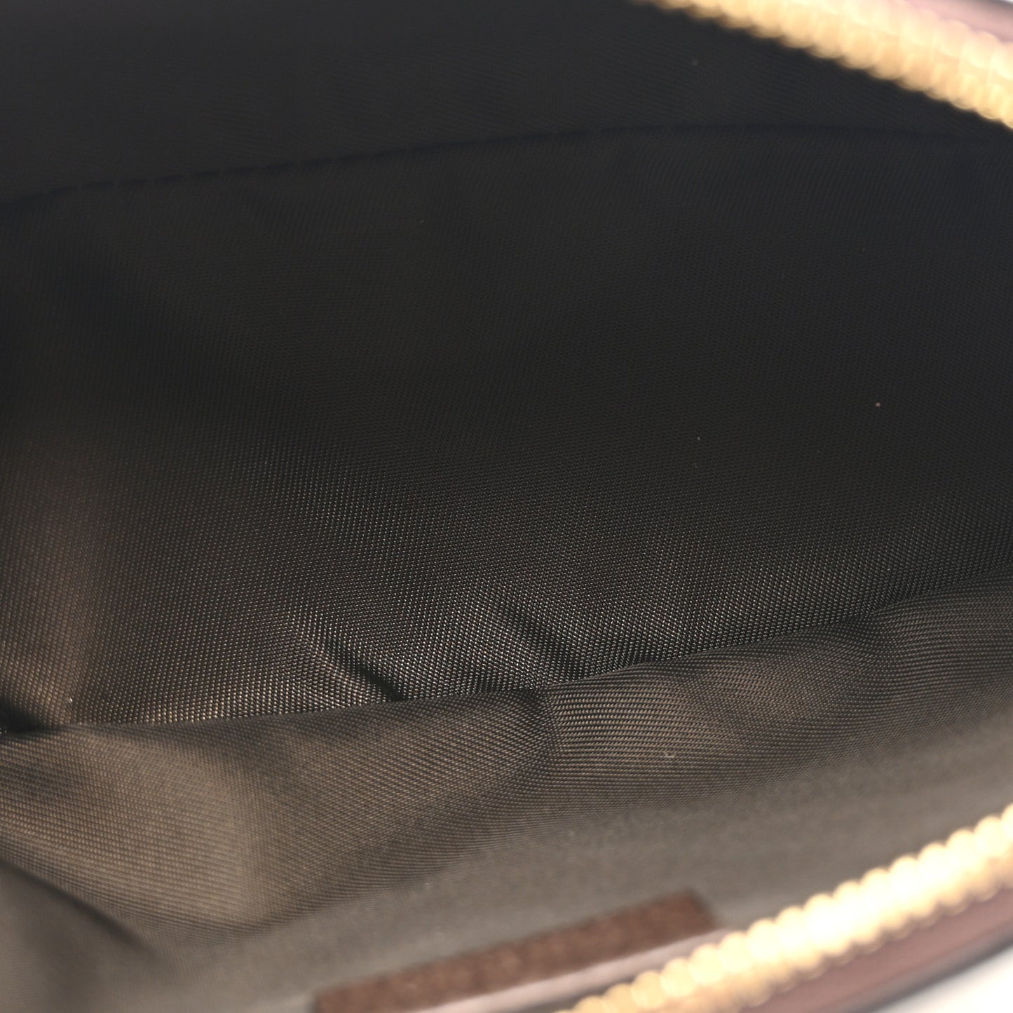 GG Supreme Monogram Textured Calfskin Web Medium Ophidia Cosmetic Case Beige Ebony New Acero
