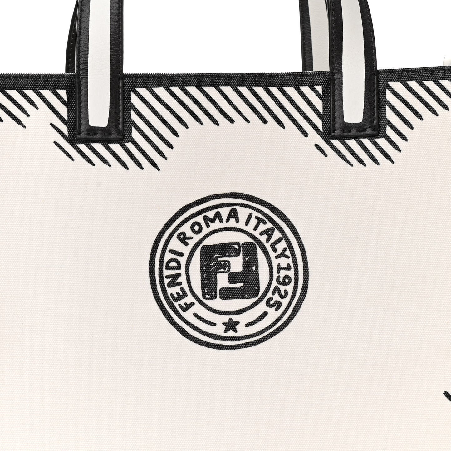 X JOSHUA VIDES Coated Canvas Stamp Patch Shopping Tote White Black
