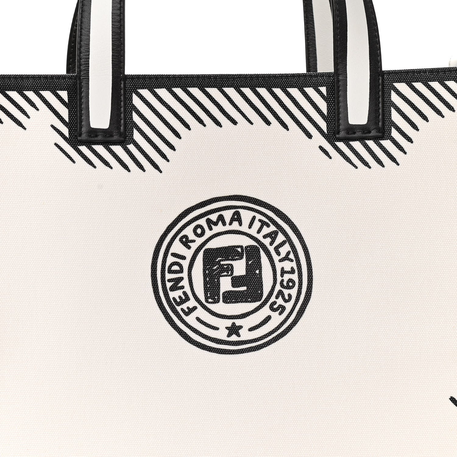 Fendi X JOSHUA VIDES Coated Canvas Stamp Patch Shopping Tote White Black 8 of 10