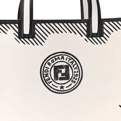 Fendi X JOSHUA VIDES Coated Canvas Stamp Patch Shopping Tote White Black 8 of 10
