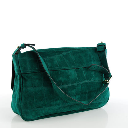 Mulberry Crocodile Embossed Suede Bayswater Clutch Emerald 3 of 8