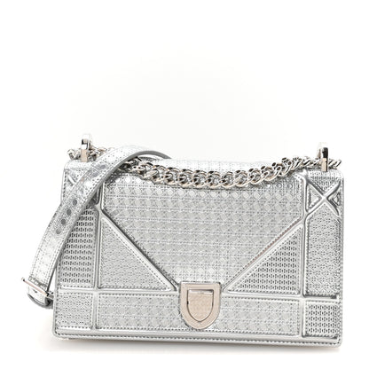 Christian Dior Metallic Patent Micro-Cannage Small Diorama Flap Bag Silver 1 of 9