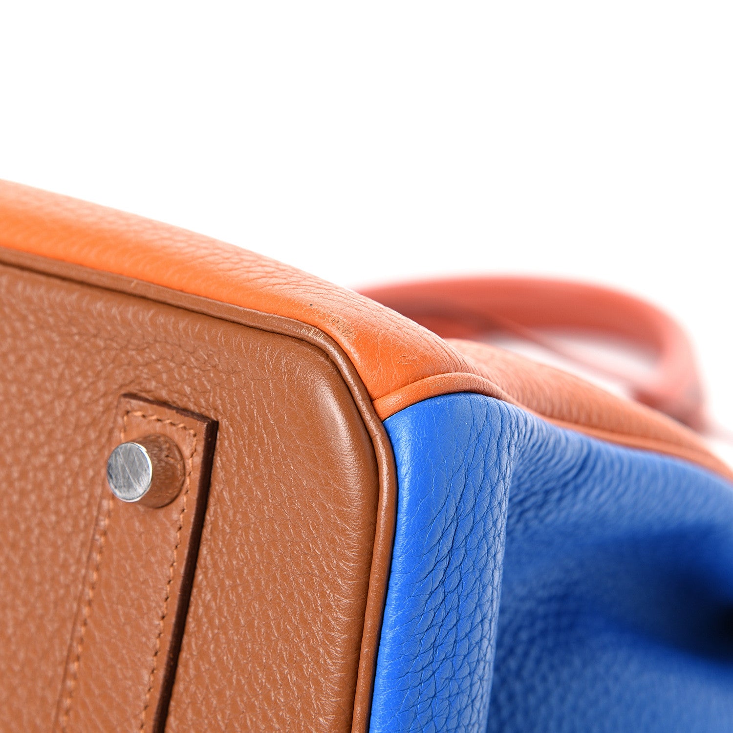 Hermes Taurillon Clemence Arlequin Birkin 35 Orange Sanguine Gold Bleu Lin Bleu Hydra Etain 9 of 19