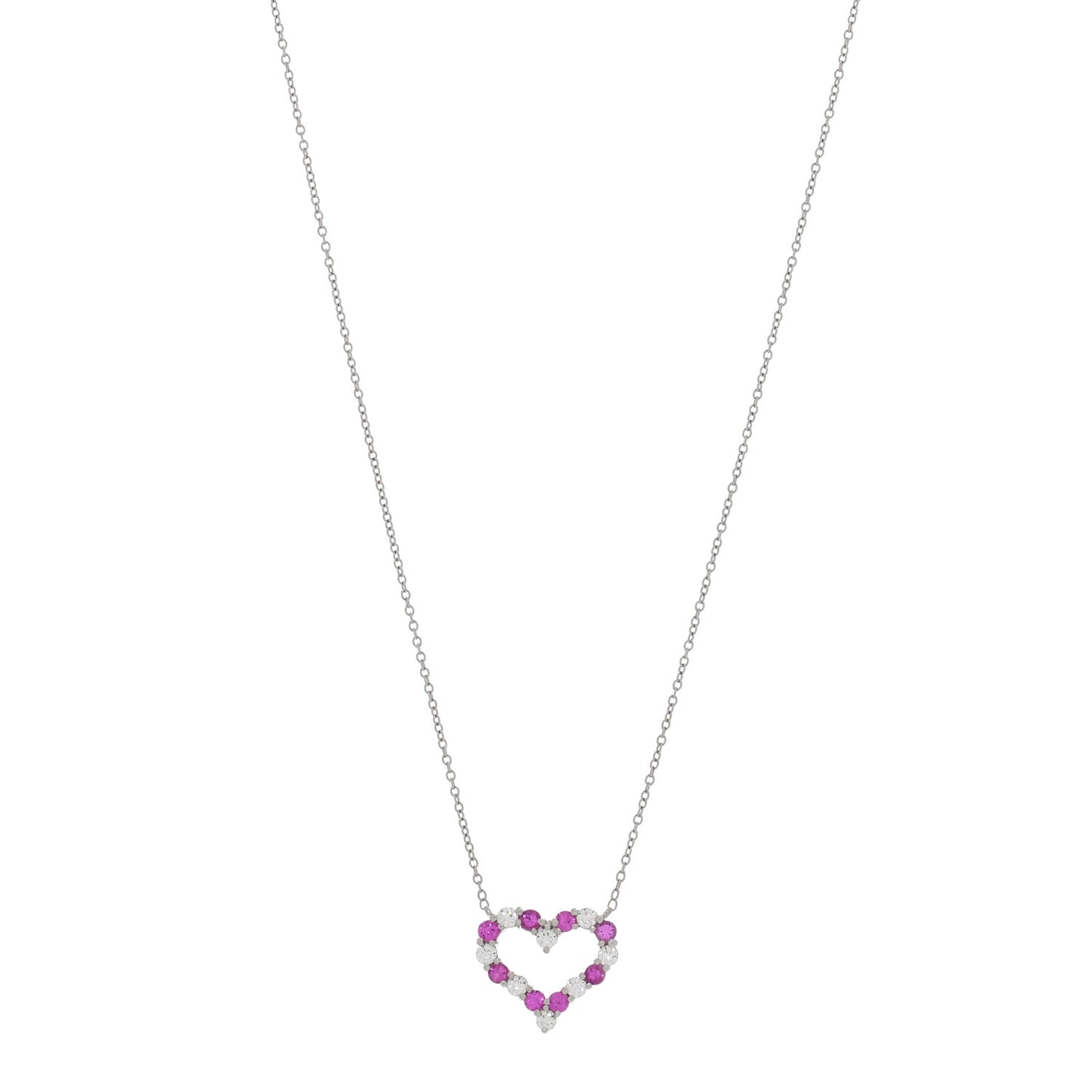 Platinum Diamond Pink Sapphire Heart Pendant Necklace