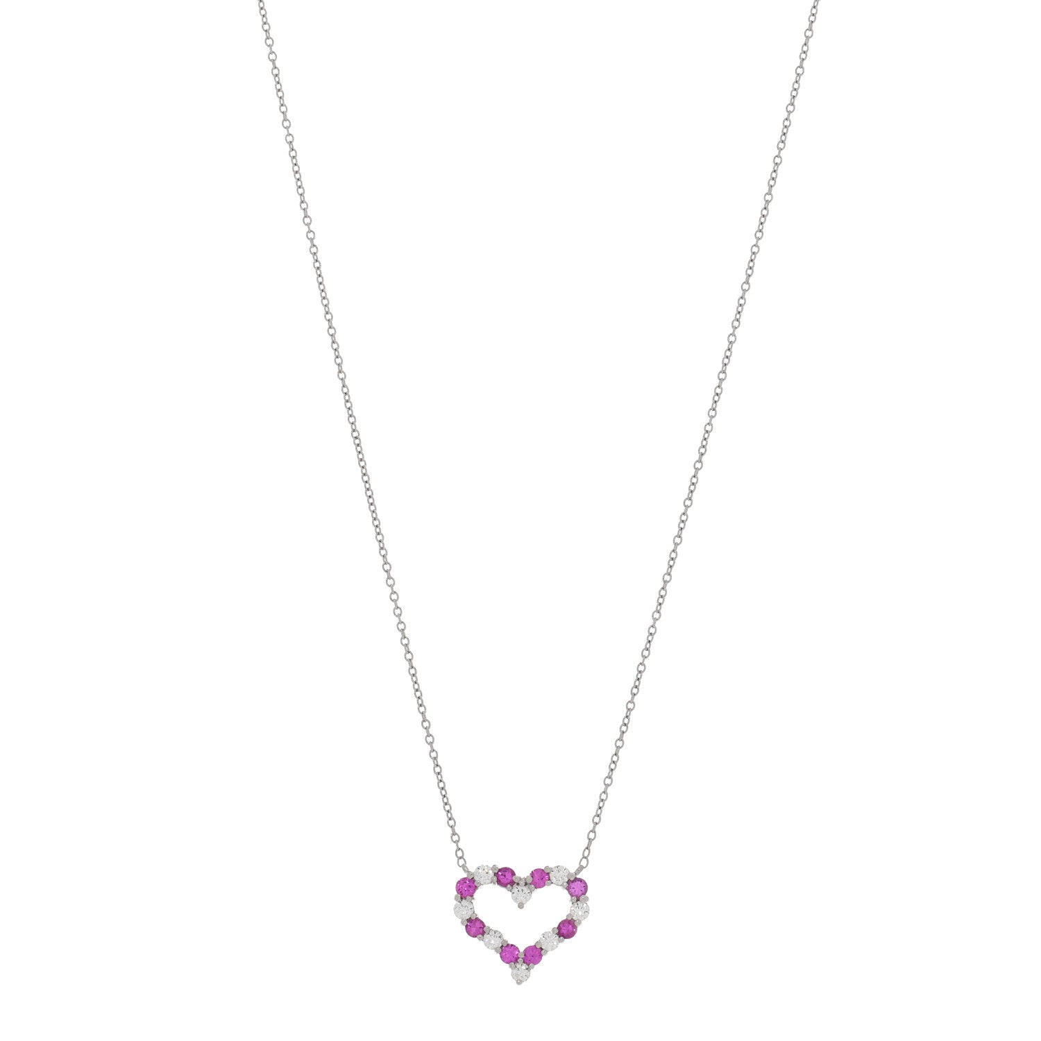 Tiffany Platinum Diamond Pink Sapphire Heart Pendant Necklace 1 of 4