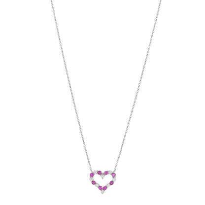 Tiffany Platinum Diamond Pink Sapphire Heart Pendant Necklace 1 of 4