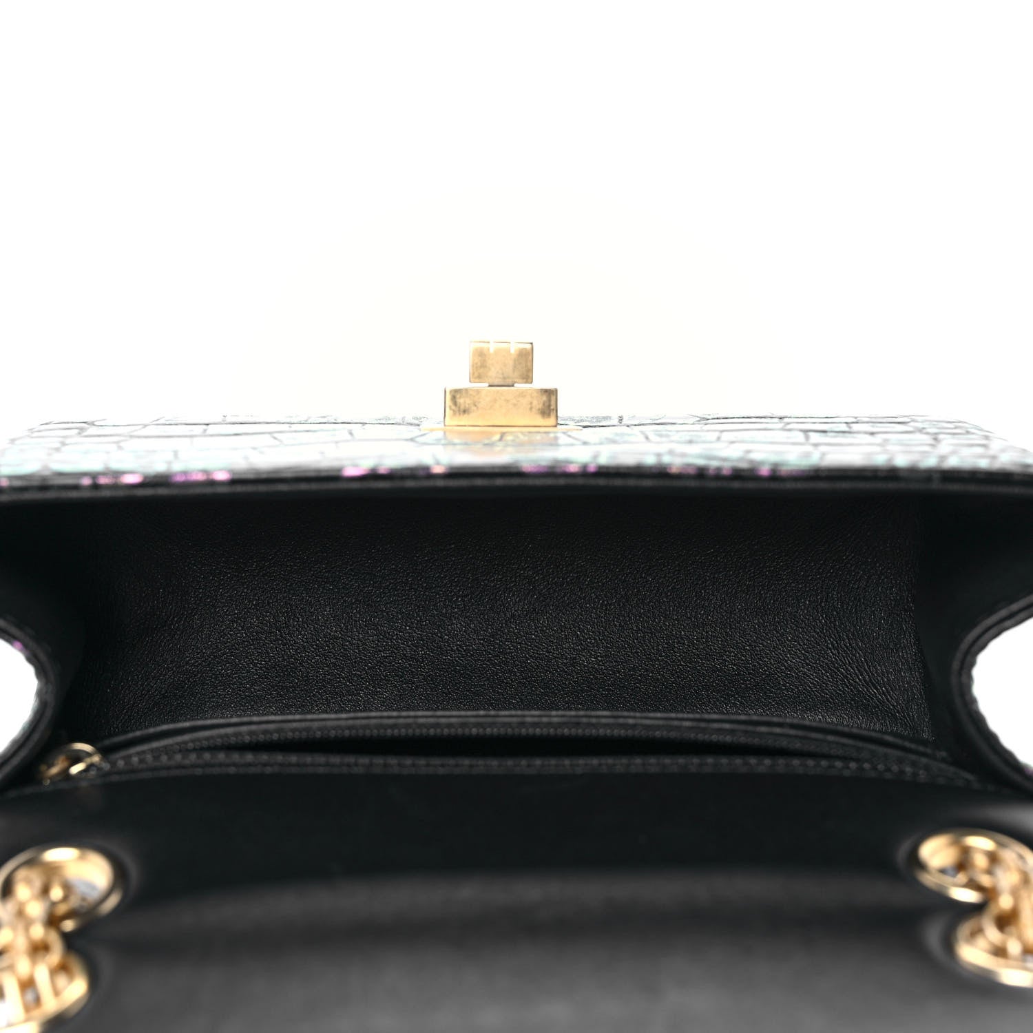 Chanel Calfskin Crocodile Embossed Graffiti 2.55 Mini Cocodile Reissue Flap Black Pink 5 of 9