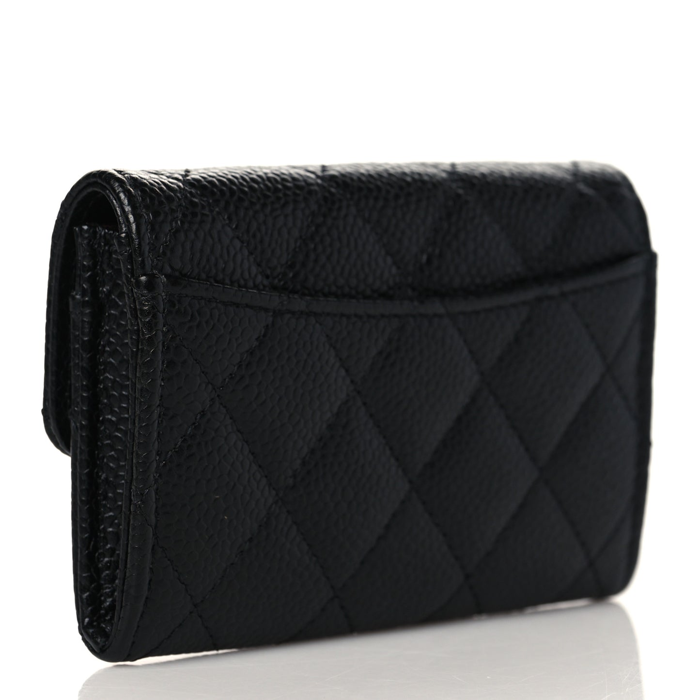 Caviar Quilted Flap Card Holder Wallet Black